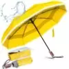 Luxurious folding windproof umbrella for rain - fast drying fabric with real wood handle and double canopy yellow 17