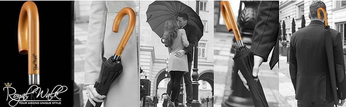 Large windproof umbrella - luxurious wood handle for 2 people dark green 3