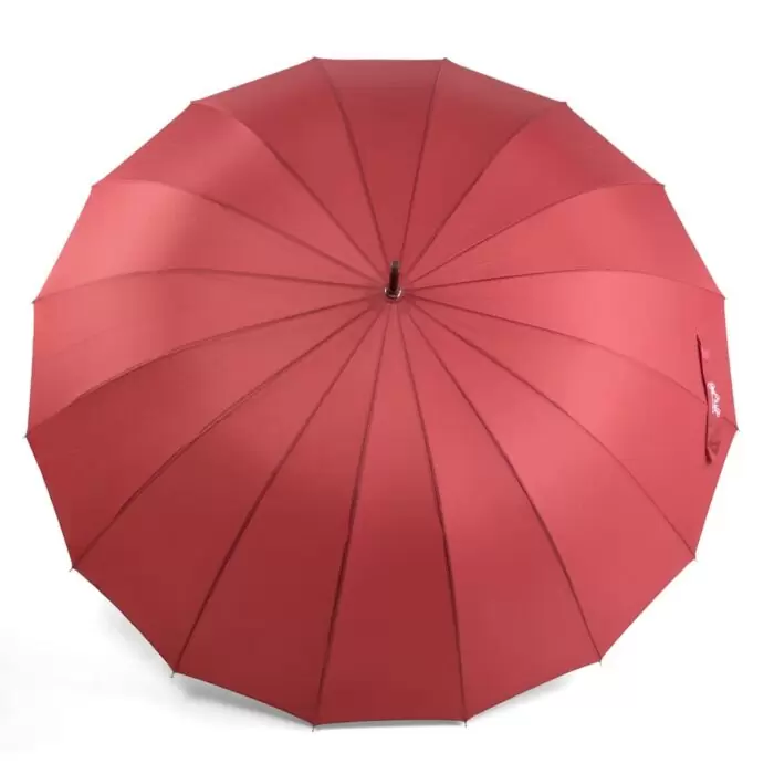 Windproof large umbrella - strong luxurious umbrella with wood handle and shoulder strap 120 cm red 50