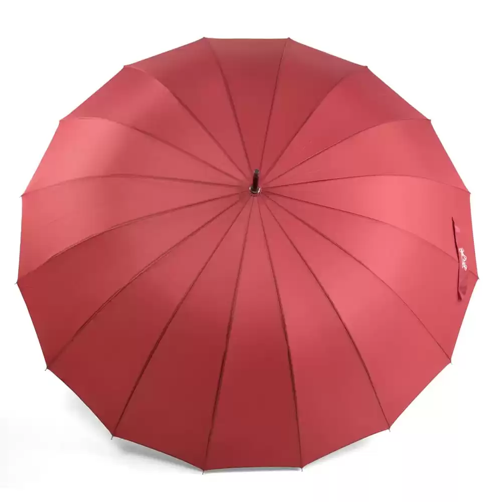 Windproof large umbrella - strong luxurious umbrella with wood handle and shoulder strap 120 cm red 50