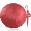 Windproof large umbrella - strong luxurious umbrella with wood handle and shoulder strap 120 cm red 5