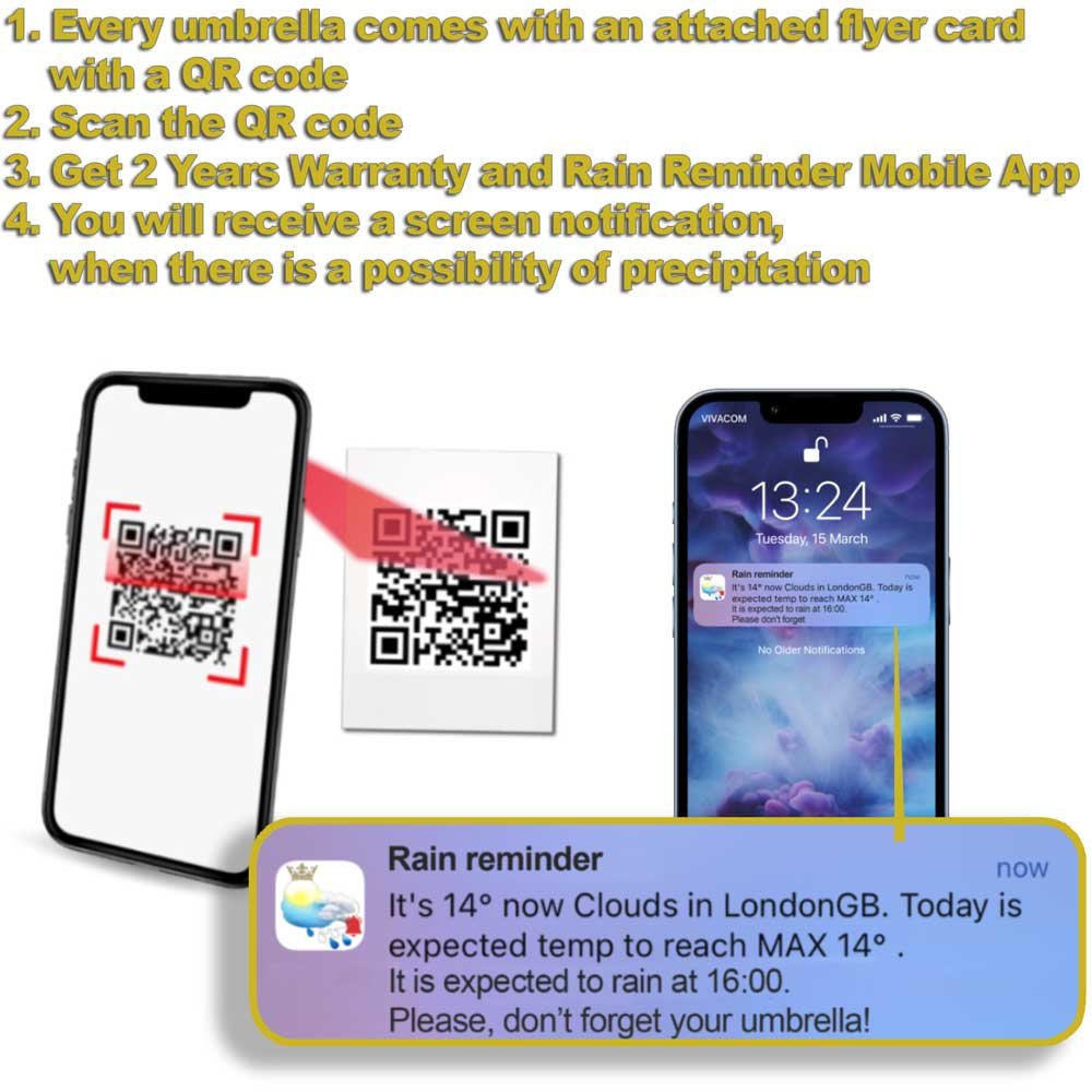 QR code for Royal Walk rain reminder mobile app with screen notification