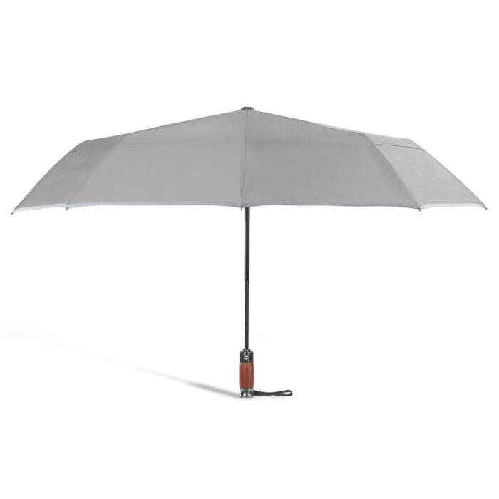 large folding windproof umbrella for rain - fast drying fabric with real wood handle and double canopy grey 2