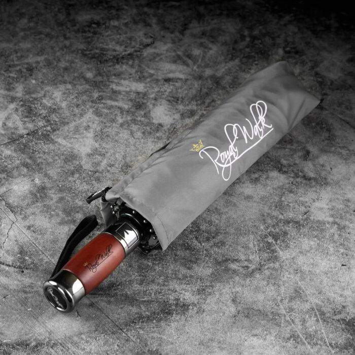 Luxurious travel and compact folding windproof umbrella for rain with real wood handle grey 2