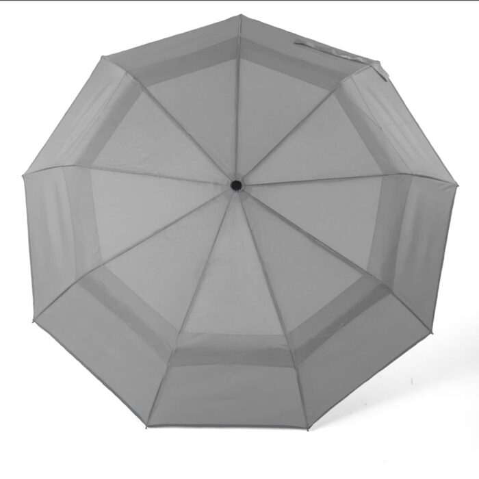 large folding windproof umbrella for rain - fast drying fabric with real wood handle and double canopy grey 3
