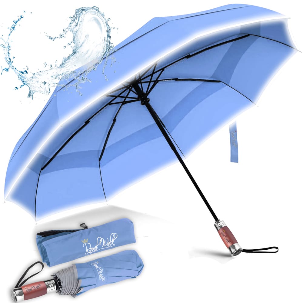 Luxurious Folding Windproof Umbrella with Wood Handle