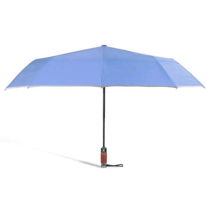 Folding Windproof Umbrella for Rain Vented Double Canopy with Real Wood Handle and Automatic Open & Close 41 inch (103 cm) diameter – Light Blue 48 large folding windproof umbrella for rain - fast drying fabric with real wood handle and double canopy slate blue 2