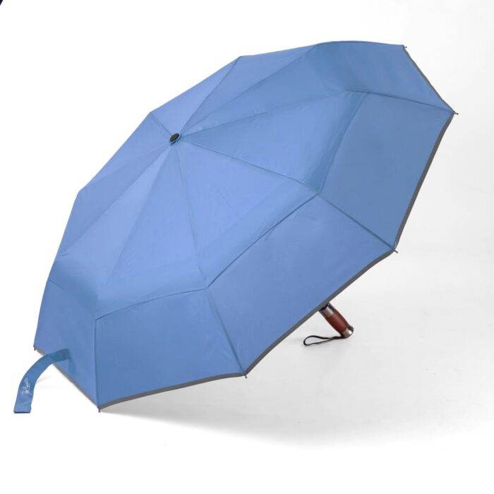 Folding Windproof Umbrella for Rain Vented Double Canopy with Real Wood Handle and Automatic Open & Close 41 inch (103 cm) diameter – Light Blue 47 large folding windproof umbrella for rain - fast drying fabric with real wood handle and double canopy slate blue 1