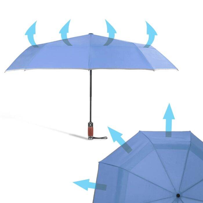 Folding Windproof Umbrella for Rain Vented Double Canopy with Real Wood Handle and Automatic Open & Close 41 inch (103 cm) diameter – Light Blue 45 large folding windproof umbrella for rain - fast drying fabric with real wood handle and double canopy slate blue