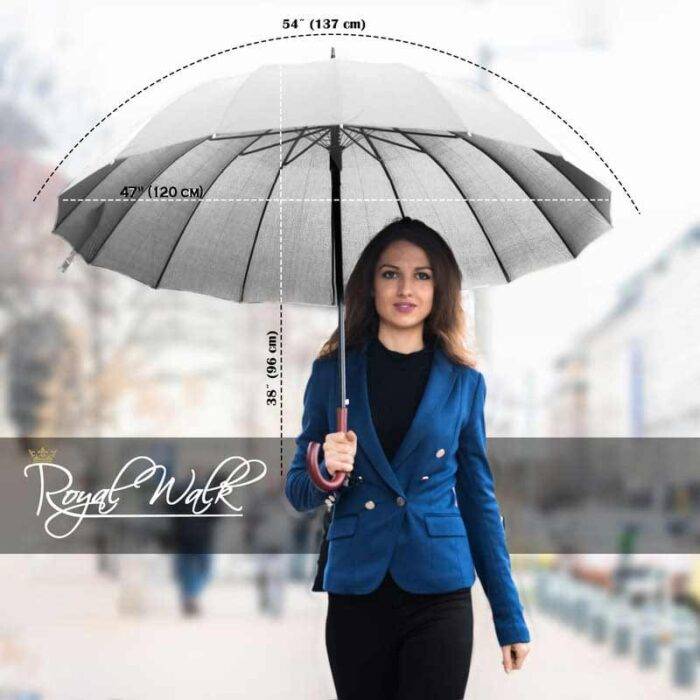 Large Umbrella for Rain, Walking Stick with Real Wood Handle, Automatic Open, 16 Ribs, 54 Inch Arc, 120cm Diameter - Grey 25 Large Umbrella for Rain Big luxury umbrella diameter stick with strong construction - grey 2