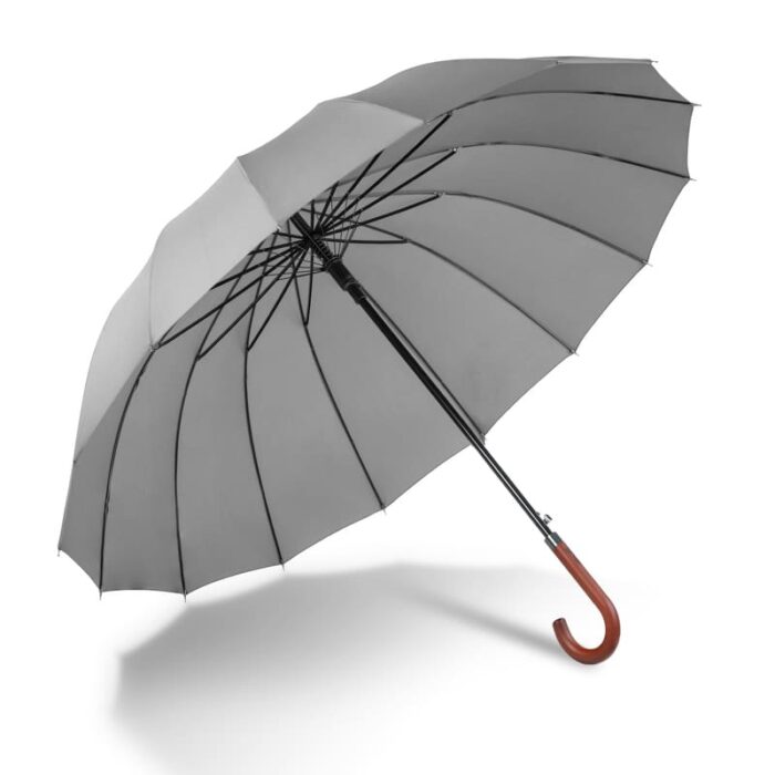 Large Umbrella for Rain, Walking Stick with Real Wood Handle, Automatic Open, 16 Ribs, 54 Inch Arc, 120cm Diameter - Grey 34 Large Umbrella for Rain luxury umbrella big diameter stick with strong construction and wood handle - grey 1
