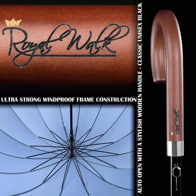 Wood handle umbrella walking stick and windproof construction - light blue Wood handle umbrella walking stick and durable windproof construction - light blue