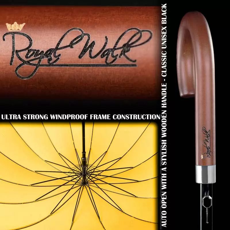 Wood handle umbrella walking stick and windproof construction - yellow Wood handle umbrella walking stick and durable windproof construction - yellow