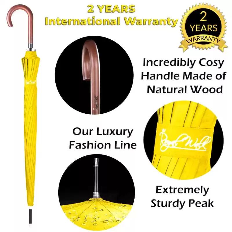 Walking stick umbrella with wood hook handle - yellow Walking stick umbrella with wood hook handle - yellow