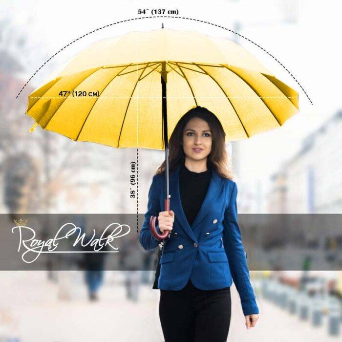 Large Umbrella for Rain, Walking Stick with Real Wood Handle, Automatic Open, 16 Ribs, 54 Inch Arc, 120cm Diameter - Yellow 27 Large Umbrella for Rain Big luxury umbrella diameter stick with strong construction - Yellow 2