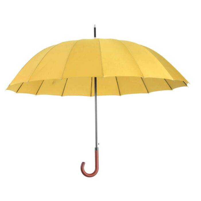 Large Umbrella for Rain, Walking Stick with Real Wood Handle, Automatic Open, 16 Ribs, 54 Inch Arc, 120cm Diameter - Yellow 40 Large Umbrella for Rain Luxury big umbrella with wood handle - Yellow 2