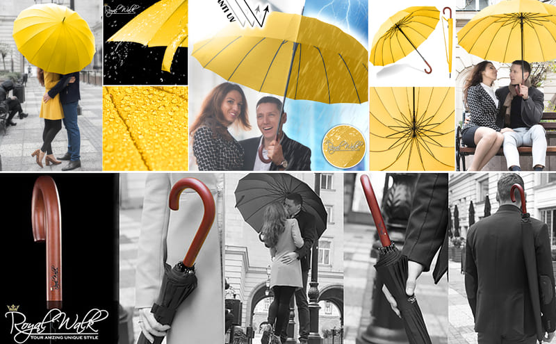 Large Umbrella for Rain Luxury strong big umbrella stick with wooden handle - Yellow