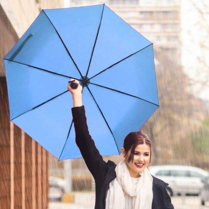 Folding compact umbrella for rain windproof travel umbrella light blue 17