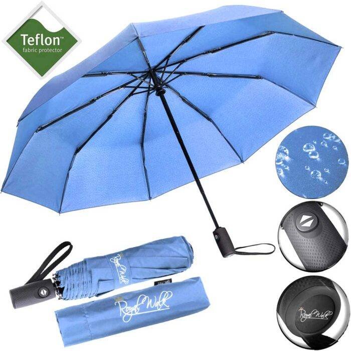 Paraguas plegable antiviento automatico fuerte azul claro 4
