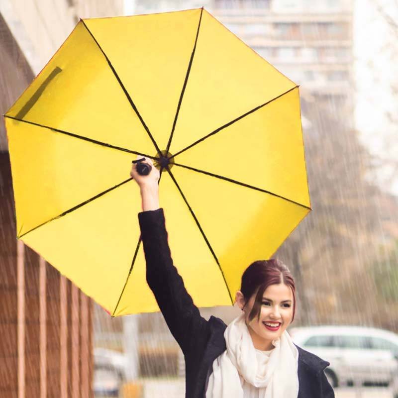 Travel umbrella for rain with compact design and water repellency fabric yellow