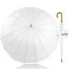 Large Umbrella for Rain Luxury Walking Stick big windproof umbrella with Real Wood Handle Automatic Open - white 11