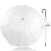 Large Umbrella for Rain Luxury Walking Stick big windproof umbrella with Real Wood Handle Automatic Open - white 11