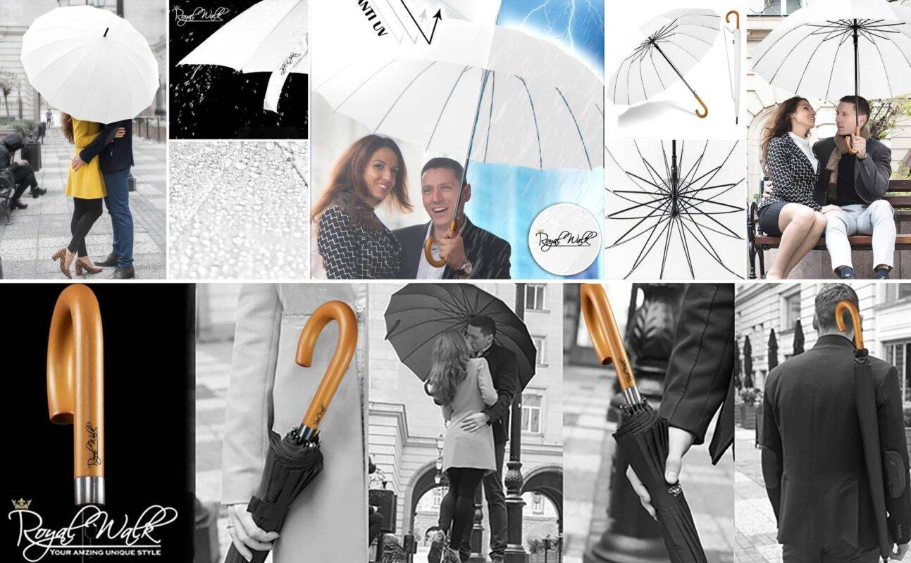 Large Umbrella for Rain Luxury Walking Stick big windproof umbrella with Real Wood Handle Automatic Open - white 12