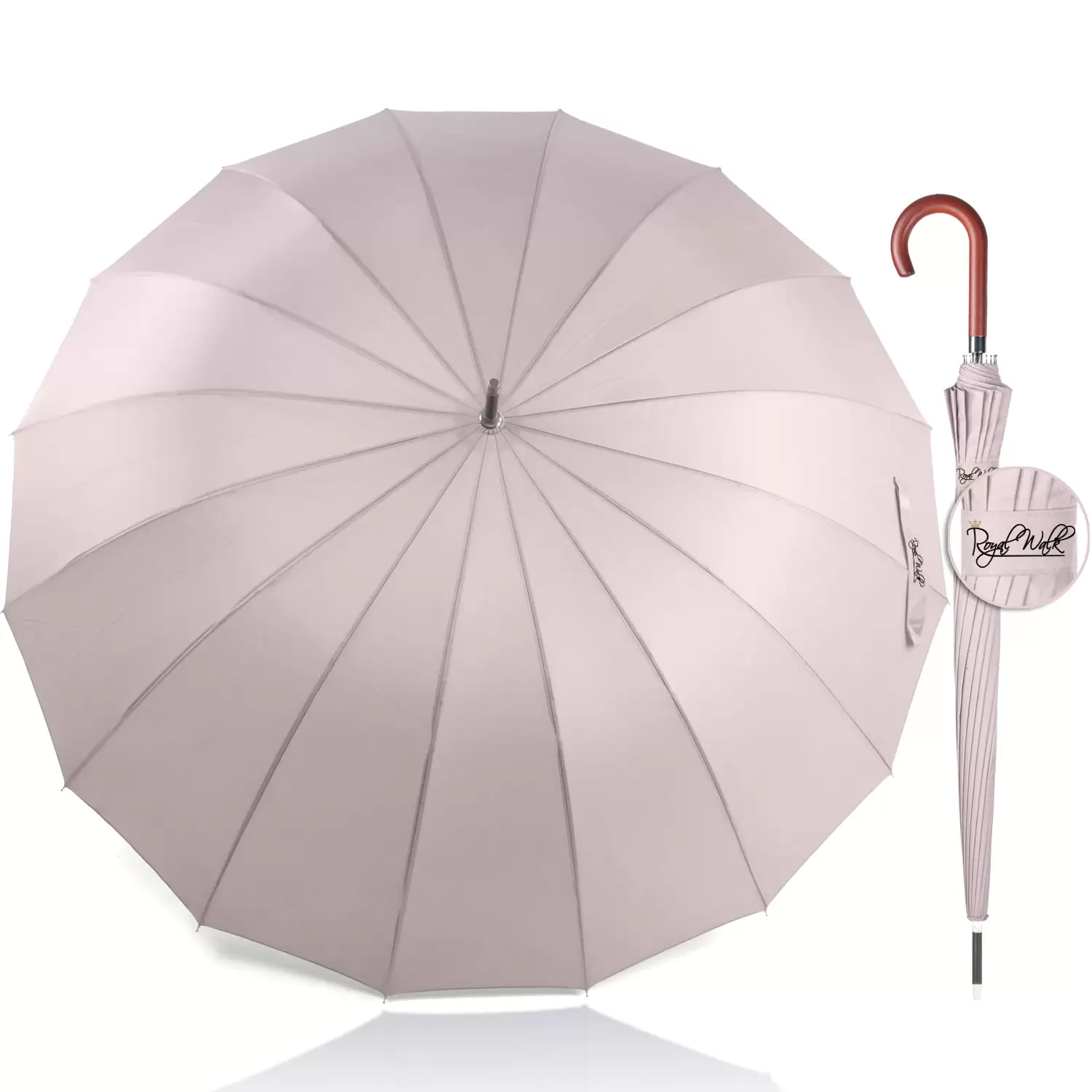 Large Umbrella for Rain Luxury big windproof Walking Stick with Real Wood Handle Automatic Open - beige 1