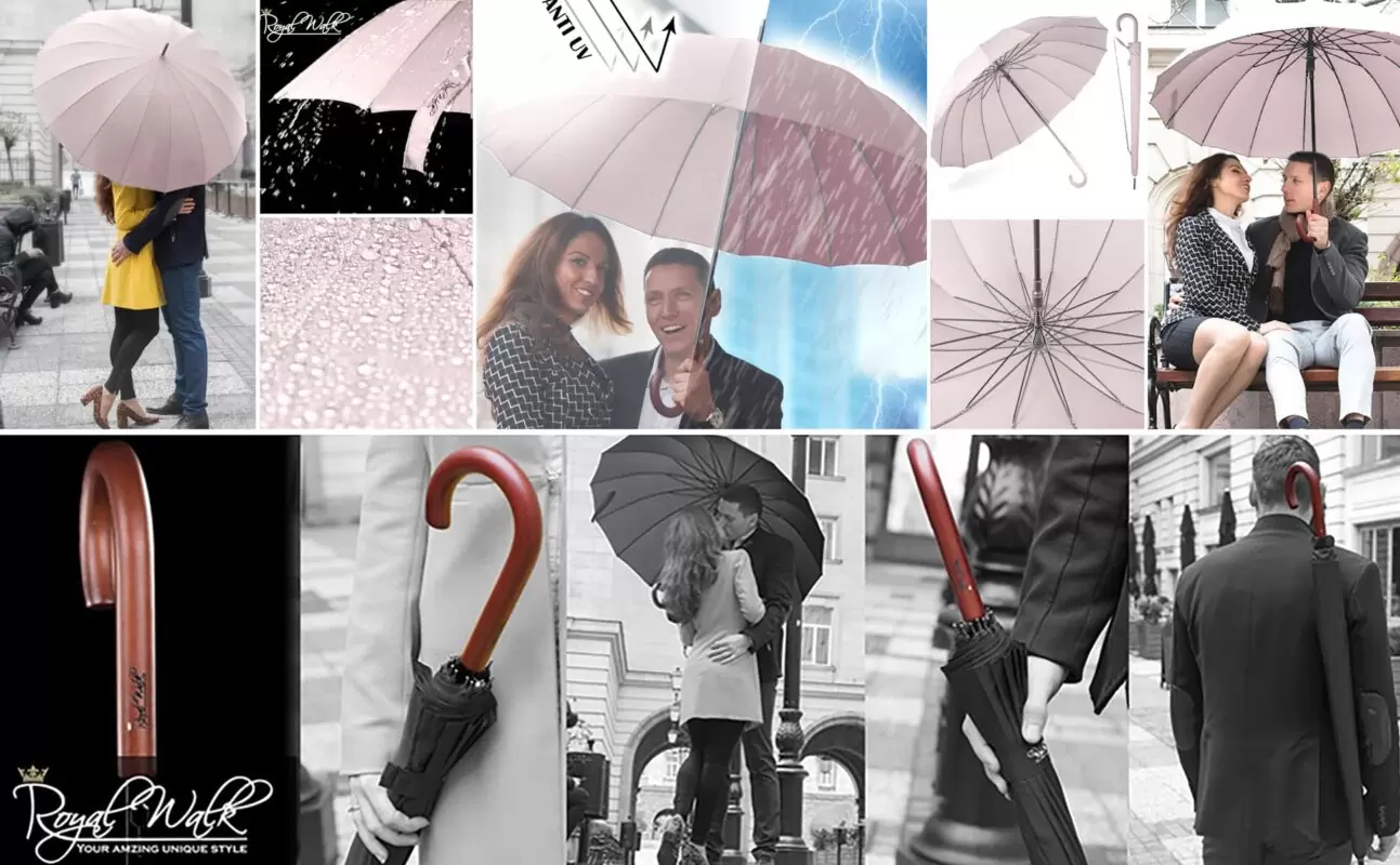 Large Umbrella for Rain Luxury big Walking Stick with Real Wood Handle Automatic Open - beige 1