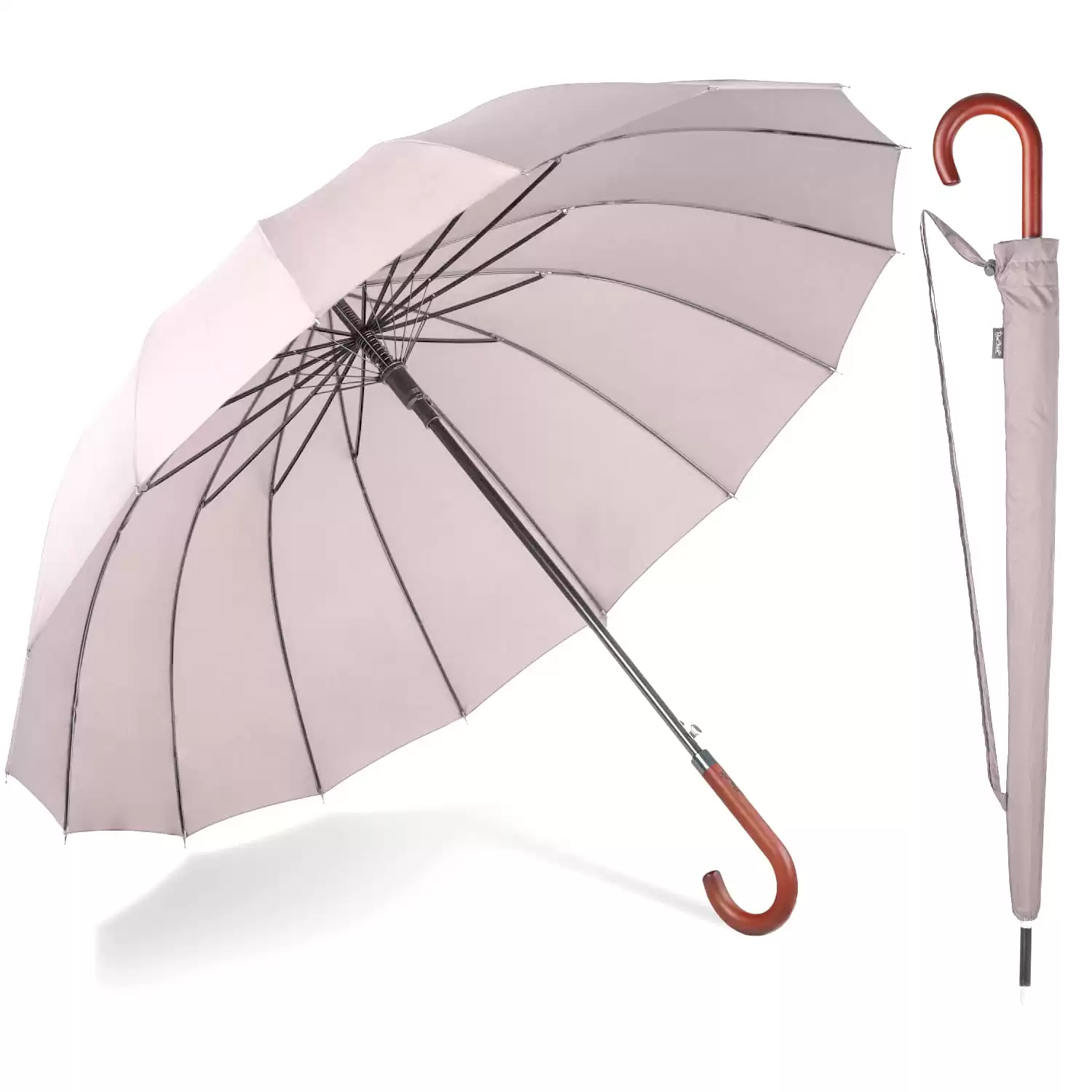 large umbrella for rain windproof strong wood handle 16ribs 120cm 54in beige 1500 3