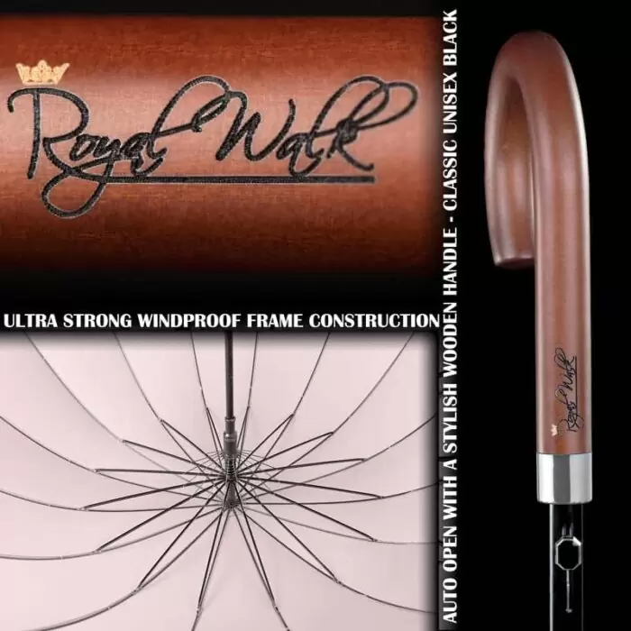 Large Umbrella for Rain Luxury big umbrella Walking Stick with Real Wood Handle - beige 6