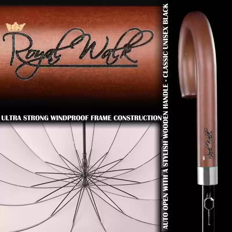 Large Umbrella for Rain Luxury big umbrella Walking Stick with Real Wood Handle - beige 6