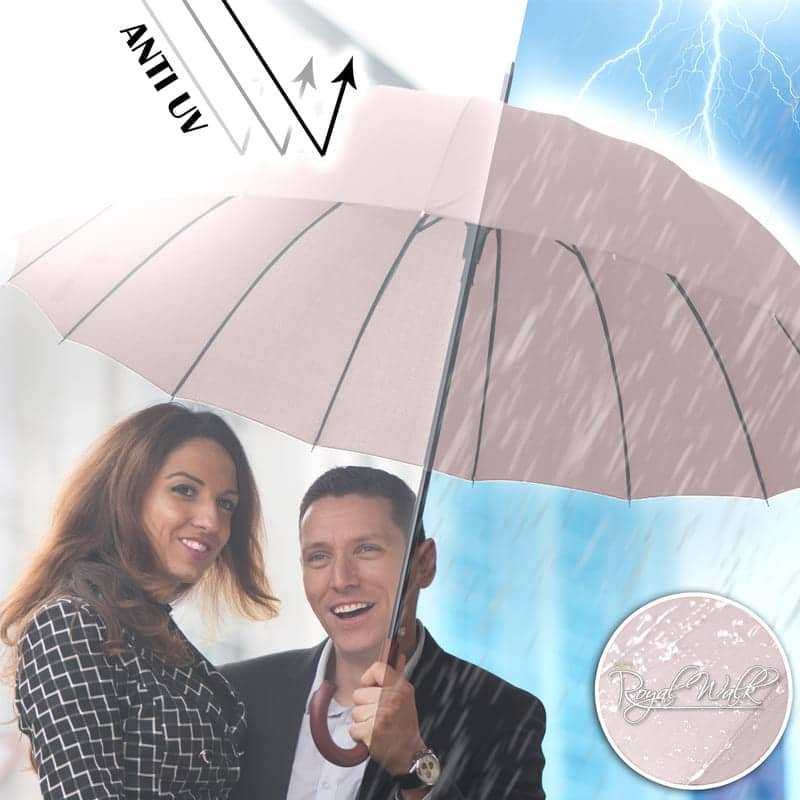 Large umbrella for rain with UV protection - beige