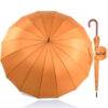 Luxury Large Umbrella for Rain windproof Walking Stick with Real Wood Handle big umbrella - orange 3