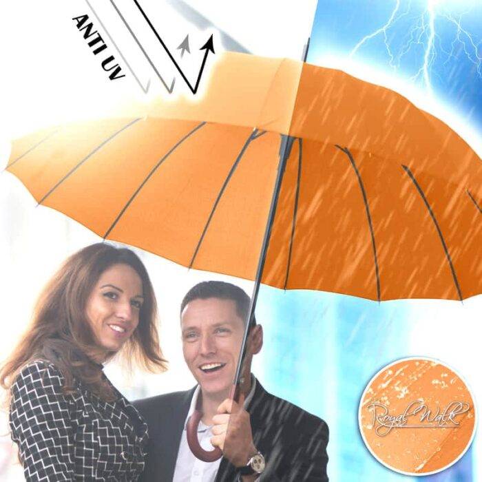 Large Umbrella for Rain Luxury Walking Stick with Real Wood Handle big umbrella - orange 4