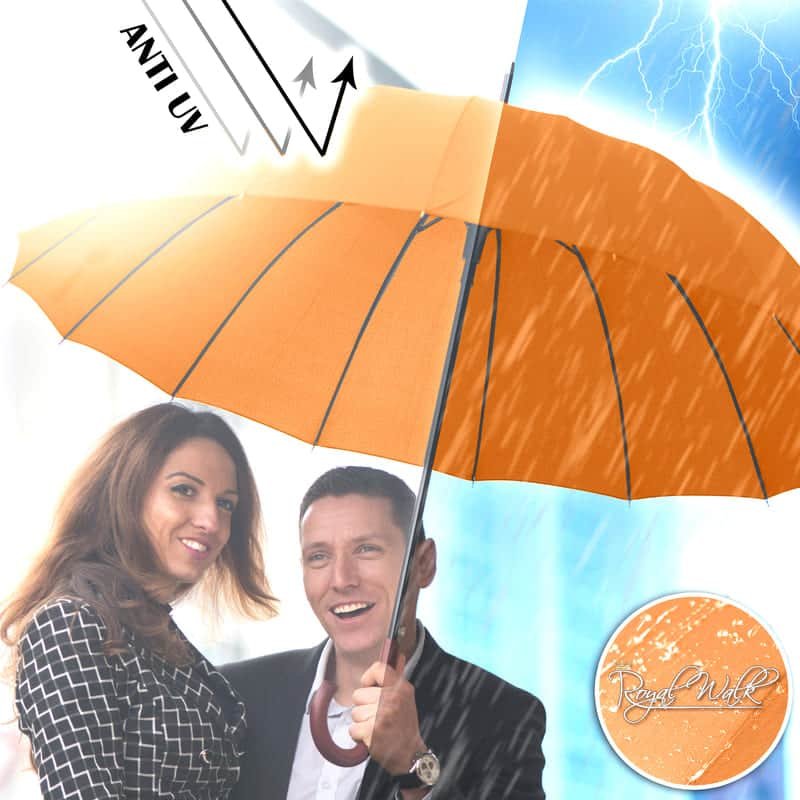 Large umbrella for rain with UV protection - orange