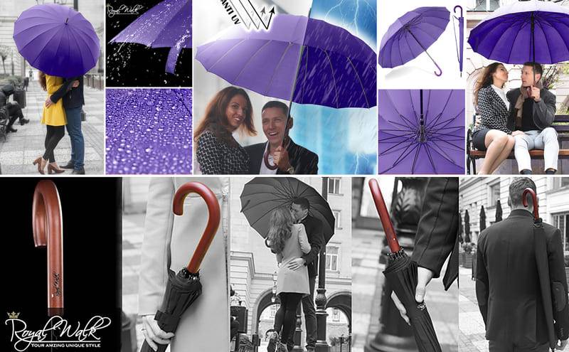 Large Umbrella for Rain Luxury big windproof strong stick with Real Wood Handle - purple wind resistant