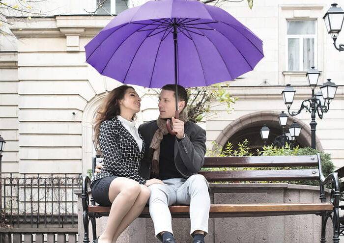 Large Umbrella for Rain Luxury big windproof strong with Real Wood Handle - purple wind resistant