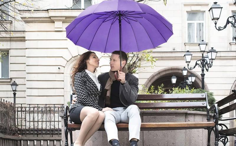 Large Umbrella for Rain Luxury big windproof strong with Real Wood Handle - purple wind resistant