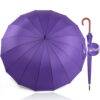 Large Umbrella for Rain Luxury Walking Stick with Real Wood Handle Automatic Open - purple 12
