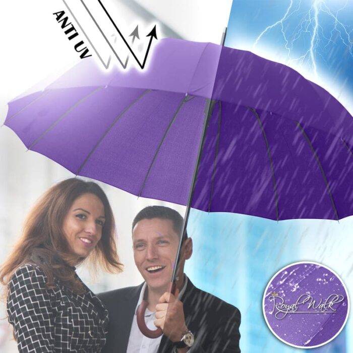 Large Umbrella for Rain Luxury windproof strong with Real Wood Handle for 2 people - purple