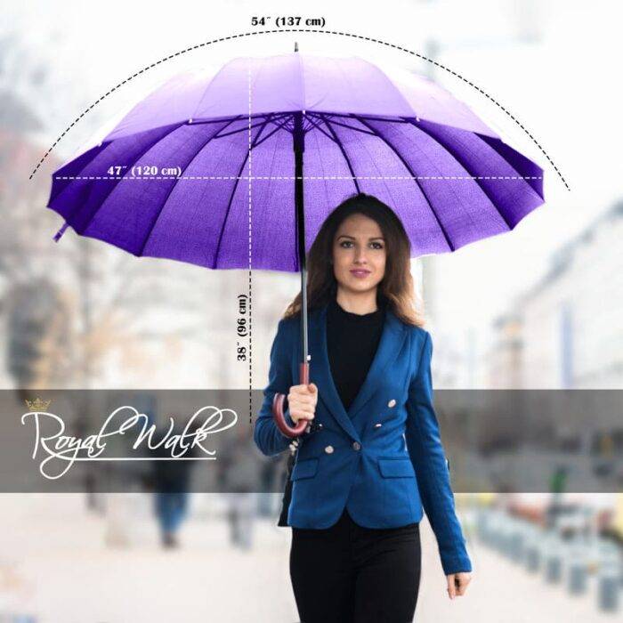 Large Umbrella for Rain Luxury Walking Stick with Real Wood Handle Automatic Open - purple 16 ribs 1