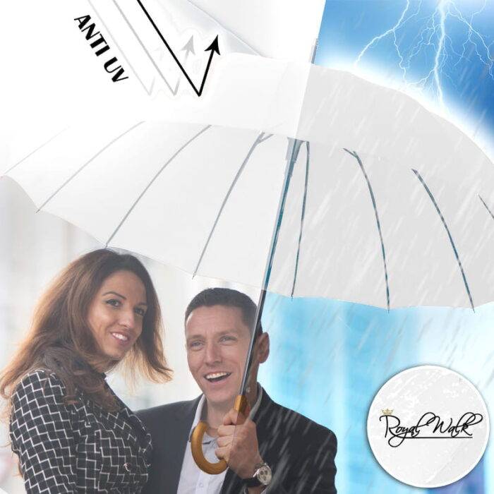 Large Umbrella for Rain, Walking Stick with Real Wood Handle, Automatic Open, 16 Ribs, 54 Inch Arc, 120cm Diameter - White 20 Large Umbrella for Rain Luxury Walking Stick windproof umbrella with Real Wood Handle Automatic Open - white 1