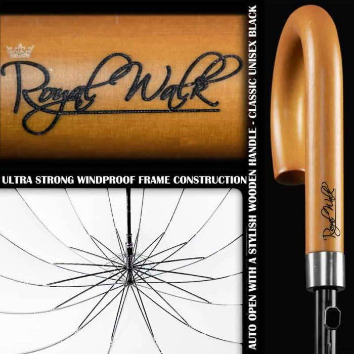 Large Umbrella for Rain, Walking Stick with Real Wood Handle, Automatic Open, 16 Ribs, 54 Inch Arc, 120cm Diameter - White 18 Large Umbrella for Rain Luxury windproof big umbrella with Real Wood Handle Automatic Open - white 2