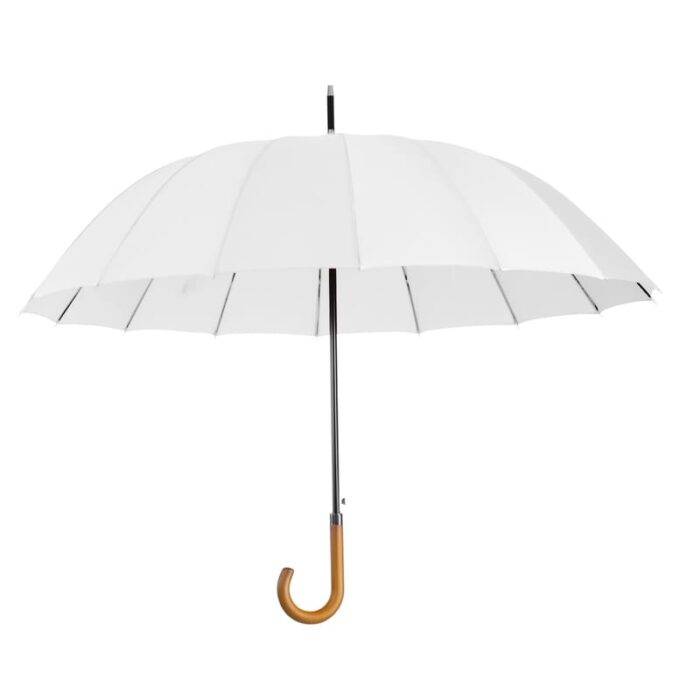 Large Umbrella for Rain, Walking Stick with Real Wood Handle, Automatic Open, 16 Ribs, 54 Inch Arc, 120cm Diameter - White 29 Large Umbrella for Rain Luxury Walking Stick with Real Wood Handle Automatic Open - white