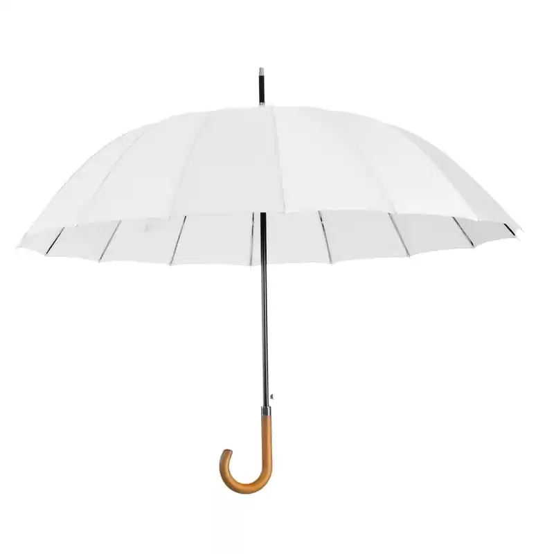 Large Umbrella for Rain, Walking Stick with Real Wood Handle, Automatic Open, 16 Ribs, 54 Inch Arc, 120cm Diameter - White 16 Large Umbrella for Rain Luxury Walking Stick with Real Wood Handle Automatic Open - white