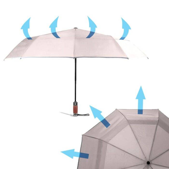 Luxurious strong folding windproof umbrella for rain - fast drying fabric and vented double canopy beige 9