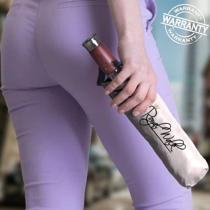 Luxurious compact folding windproof umbrella for rain - fast drying fabric with real wood handle beige 17