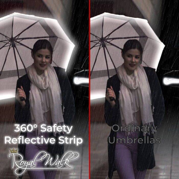 Luxurious folding windproof umbrella for rain - fast drying fabric with light reflective strip beige