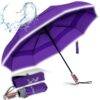 Luxurious compact windproof umbrella for rain - fast drying fabric with real wood handle and purple 15